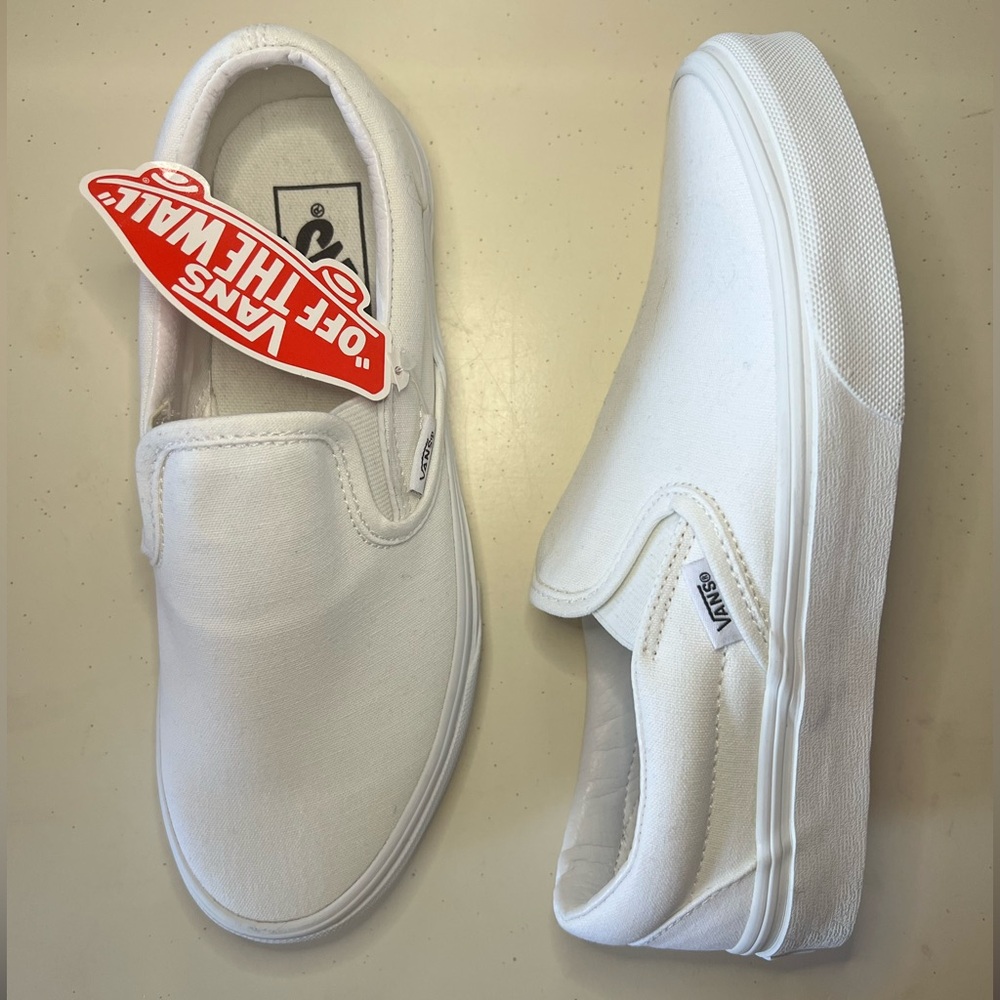 Vans Classic White Canvas Slip-Ons